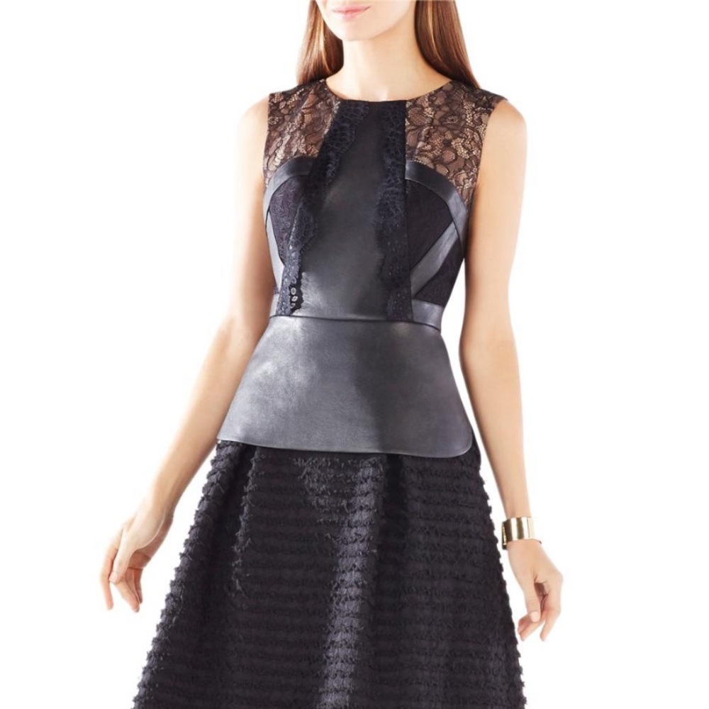 Bcbgmaxazria Laine Lace-blocked Faux-leather Top